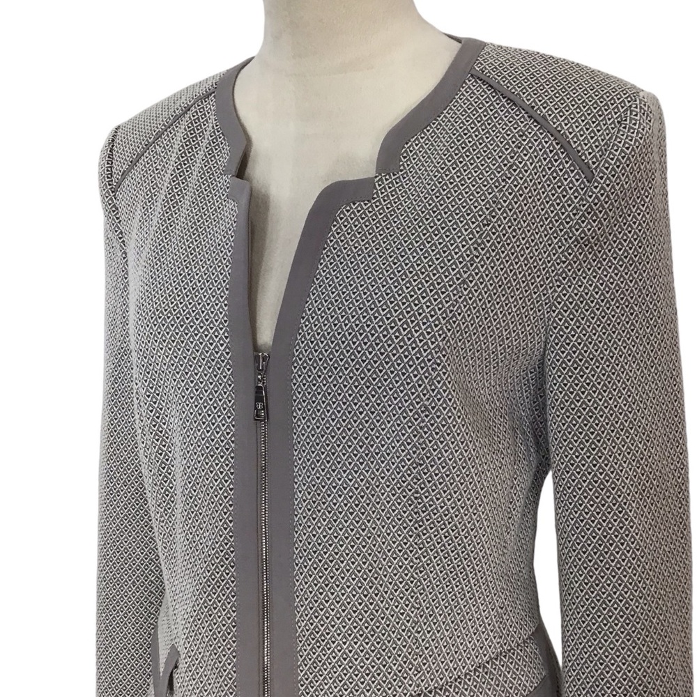 Basler Gray Metallic Textured Full Zippered Stretch Blazer Jacket Size 38 - Picture 7 of 12